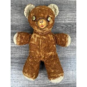 Vintage Teddy Bear Plush Hard Plastic Face Button Eyes 10” Possible Gund